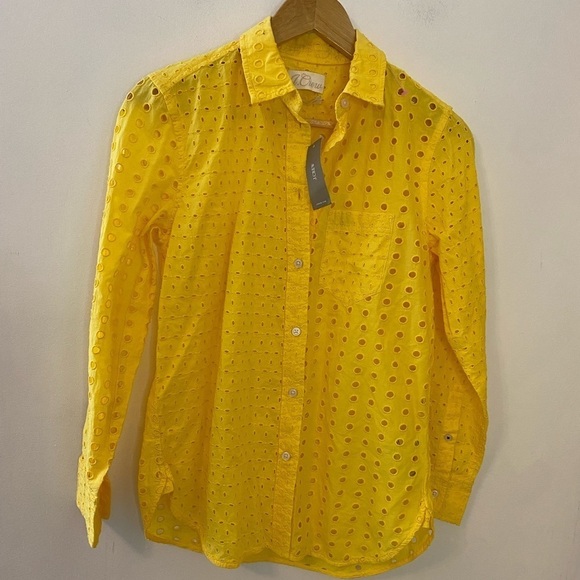 NWT J. Crew Sunny Yellow Eyelet Button Down Shirt - Picture 8 of 8